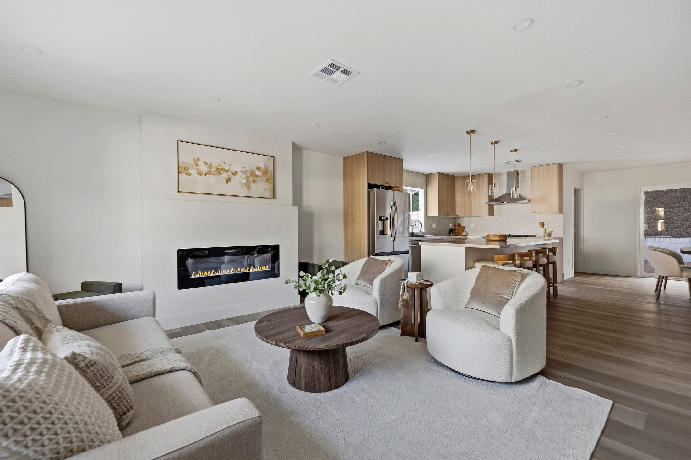 Wide view of the living room and open floor plan