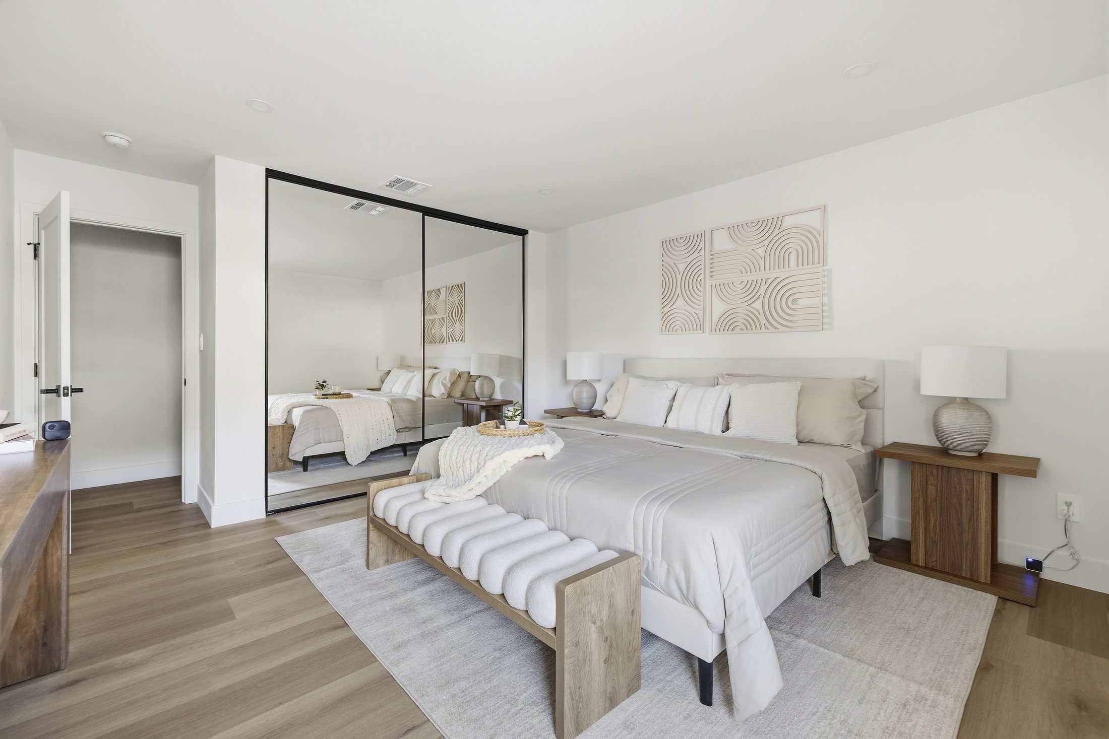 Wide view of the primary bedroom